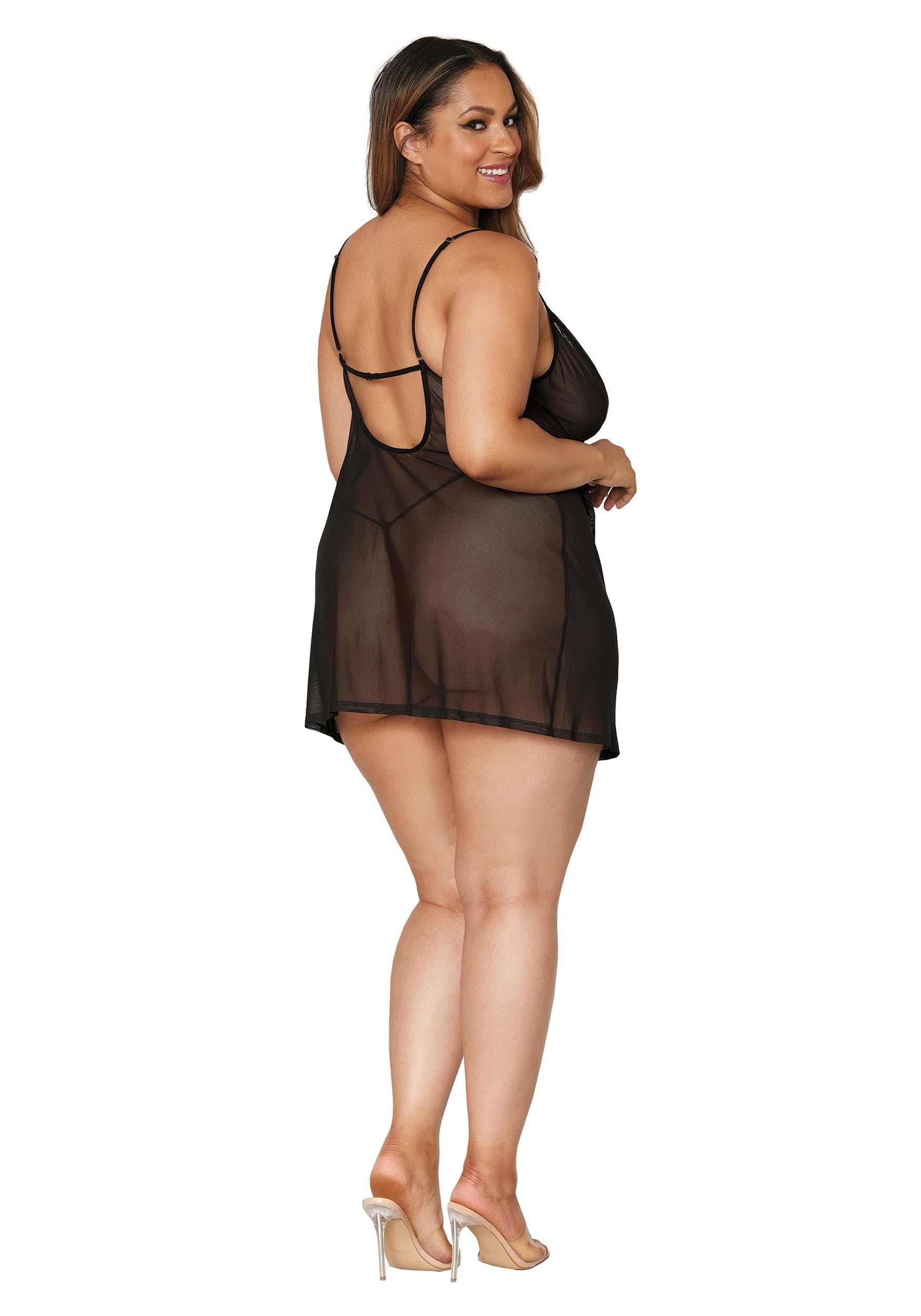 Dreamgirl Women's Plus Size Stretch Mesh Chemise & Robe Set - Image 6