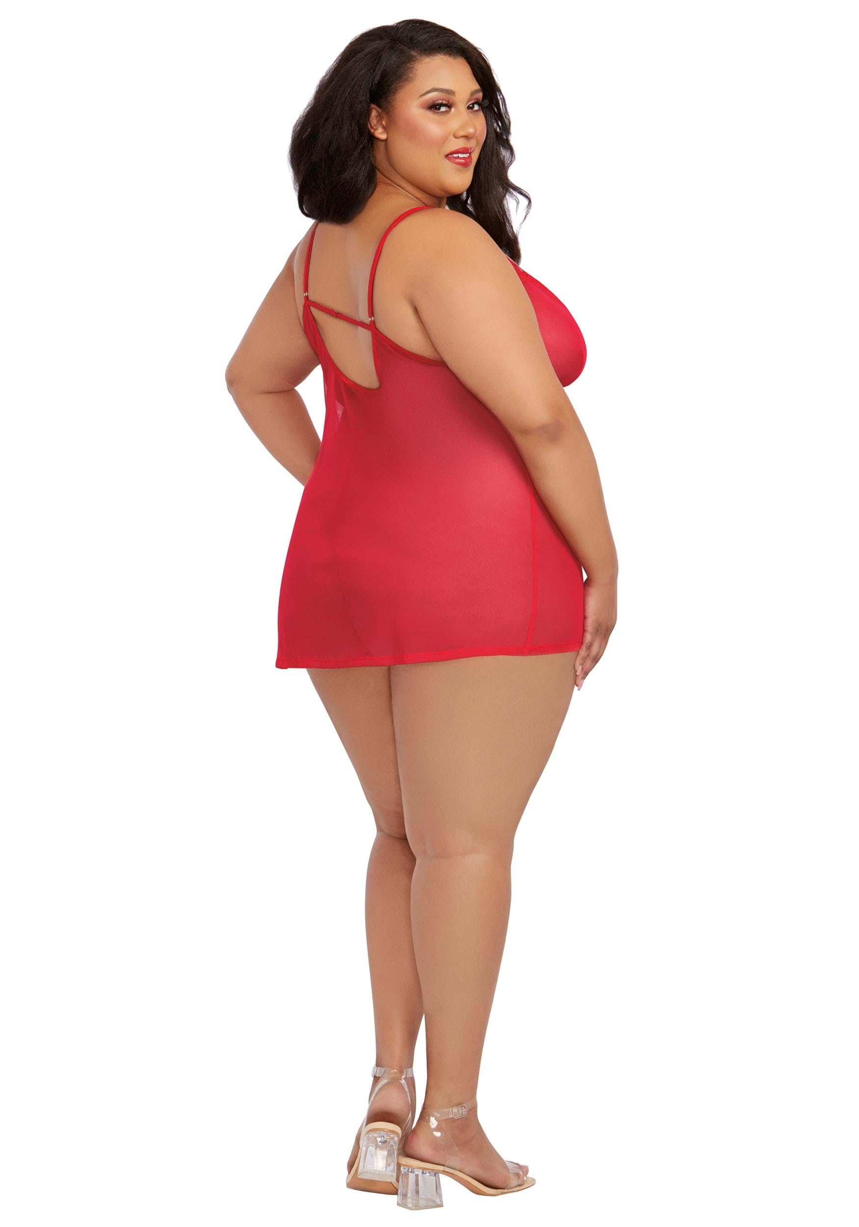 Dreamgirl womens Ps Robe & Chemise Lingerie Set, Rouge, 2X Plus - Image 4